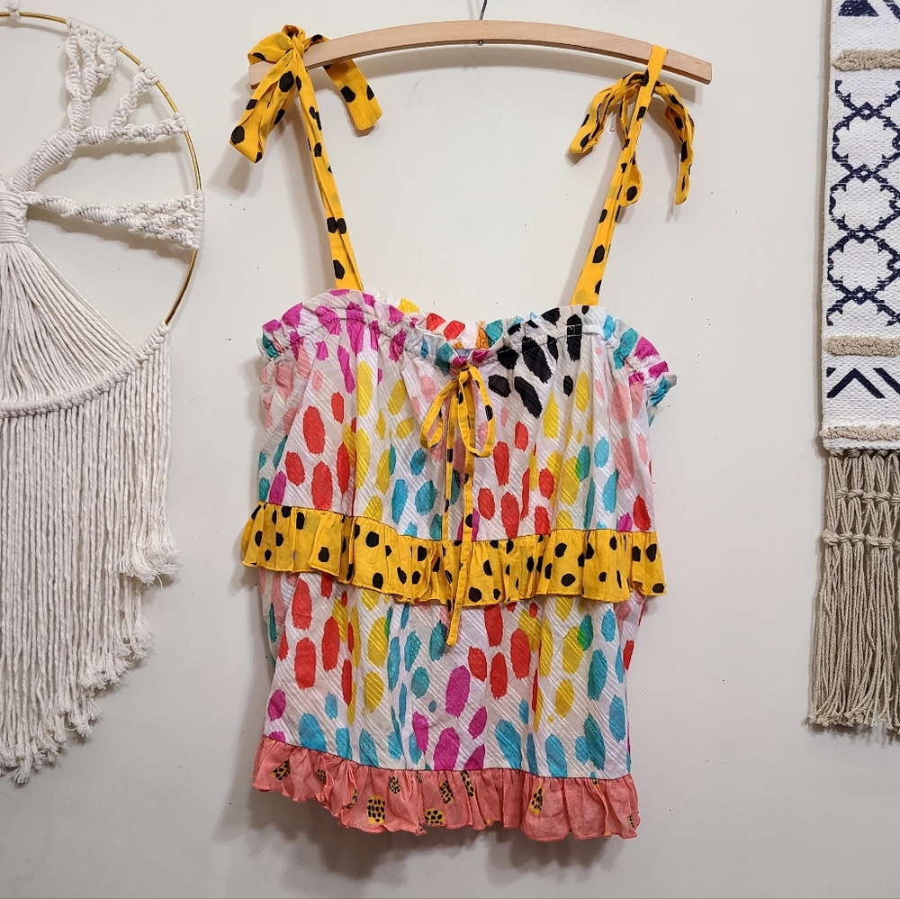 Anthropologie Conditions Apply Ruffled Abstract Polkadot Cami Size Medium - Picture 4 of 9